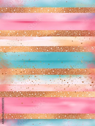 gold glitter, pink and teal stripes background, vector, pastel colors