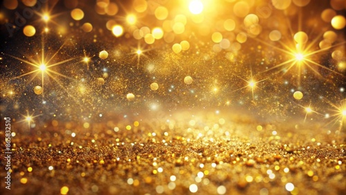 Golden glitter particles sparkle and shimmer under soft natural light, evoking luxurious beauty and pampering, perfect for spa and wellness banners.