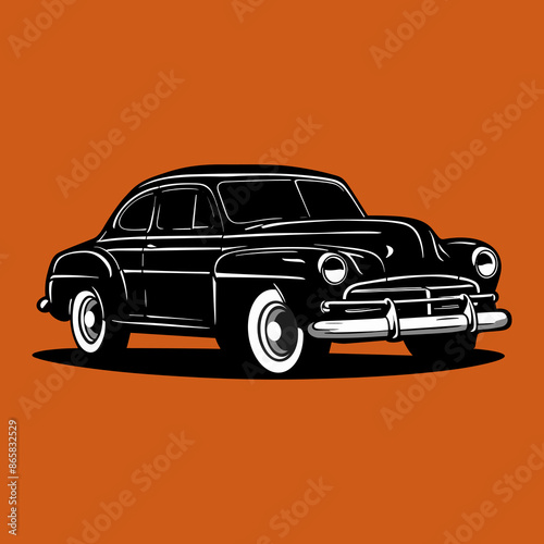 classic car black and white cartoon illustration