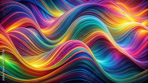 Vibrant multicolored wavy lines undulate in a mesmerizing dance, filling the frame with dynamic energy and fluid movement.