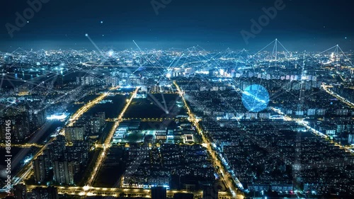 smart Connected city skyline. Futuristic network concept, city Technology