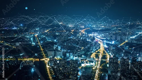 smart Connected city skyline. Futuristic network concept, city Technology