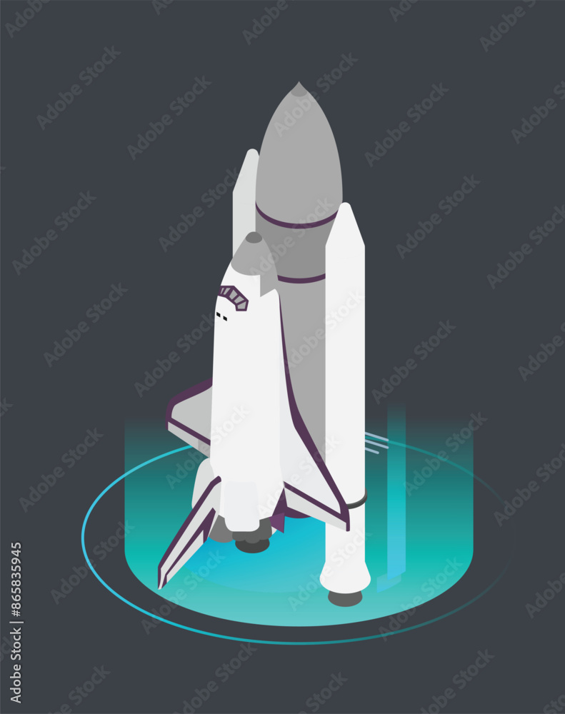 Obraz premium spaceship isometric hologram model flat icon
