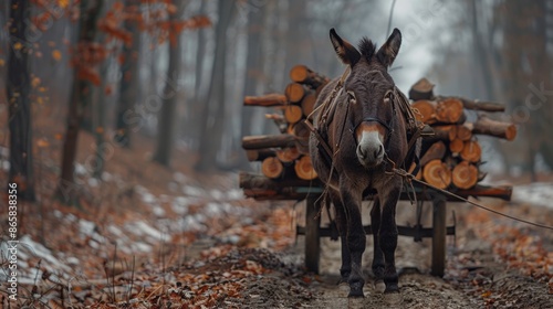 Donkey is Breathing Fresh Air in the Morning 