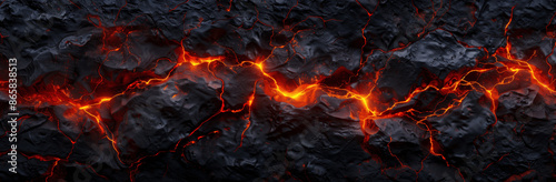 Molten Lava Texture Background Fiery Flames on Dark Rock Grunge Surface Atmospheric Light Wide Banner