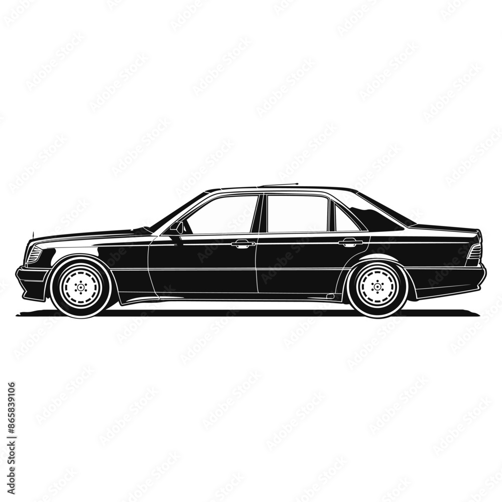 Obraz premium europe sedan cars black and white illustration