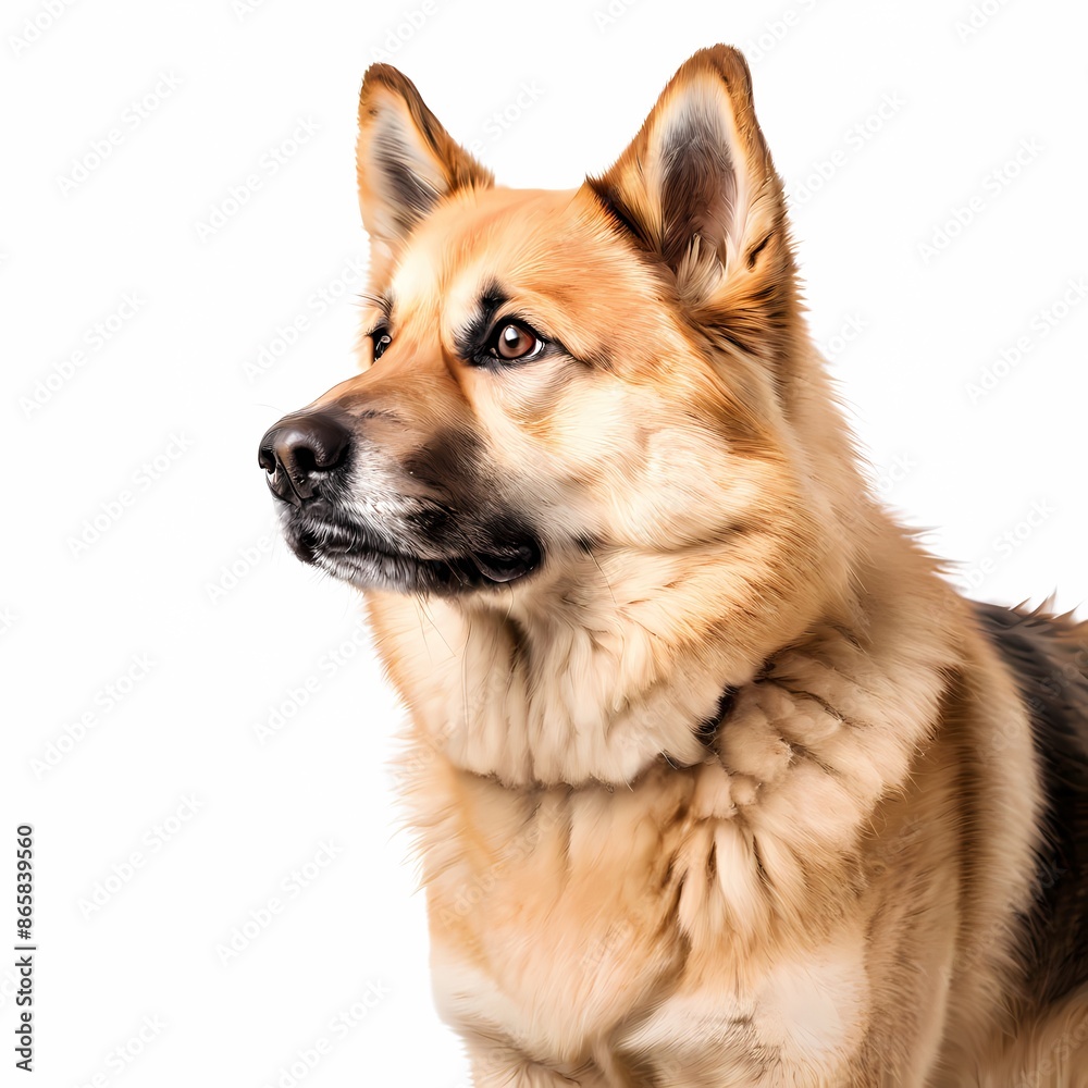 Fototapeta premium Norwegian buhund dog breed against white background, AI Generated