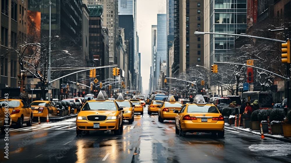 Busy street filled with cars and taxis in the city. Busy street filled with cars and taxis in the city.