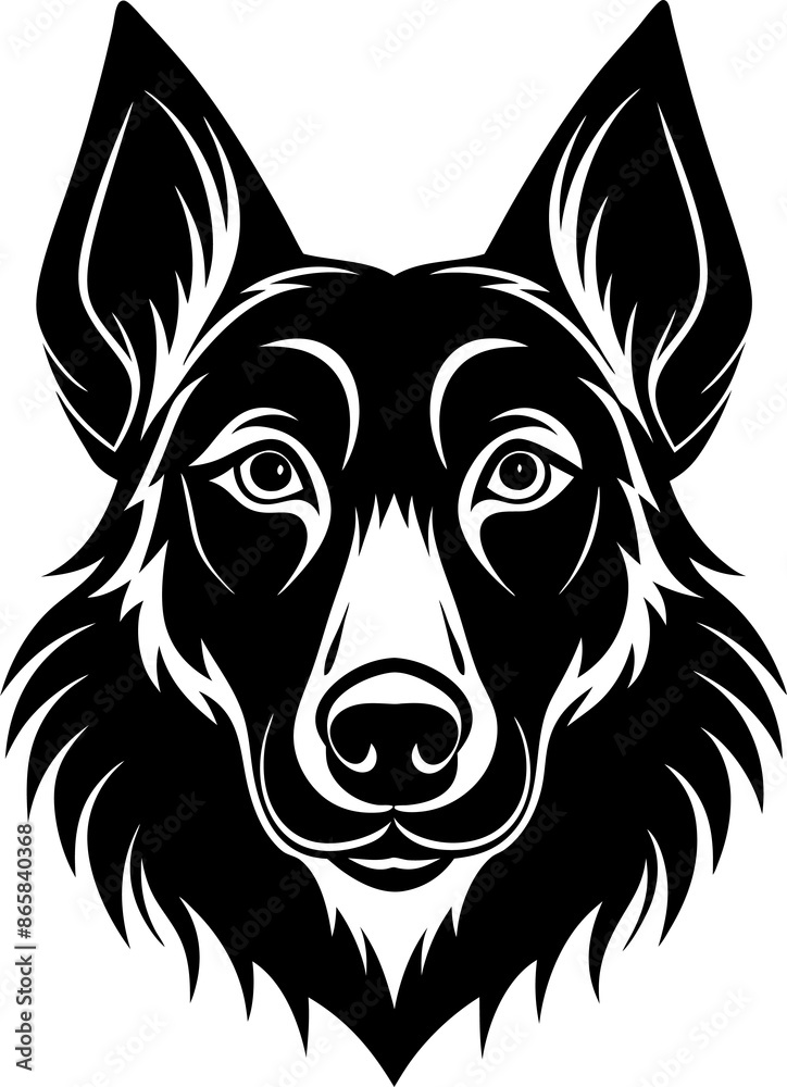 Naklejka premium Dog Head Black Silhouette Vector Illustration on white background Animal Clipart