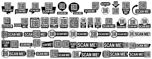 Set collections QR codes with scan me icon. inscription Barcode scan labels. QR code for payment and identity template design vector illustration