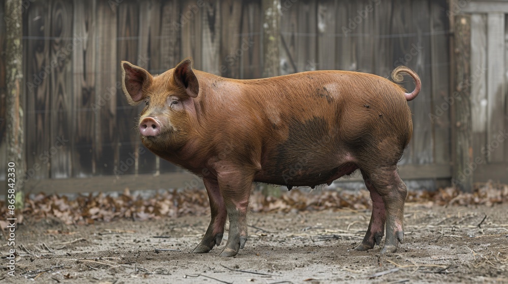 Fototapeta premium Duroc Pig Standing in the Morning 