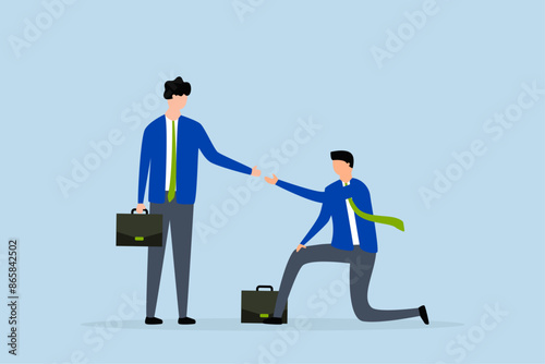 kindness businessman offer helping hand to pull fail partner.
