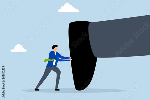 Keep pushing yourself, businessman pushes his big ego with all his might.