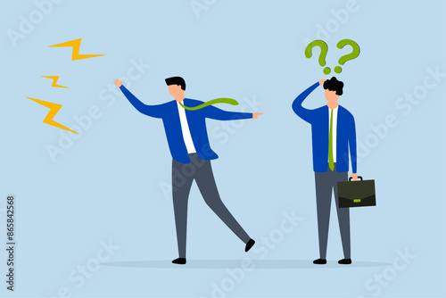 Bad habit blame other, frustrated business manager forgives this mistake and points out other mistakes.