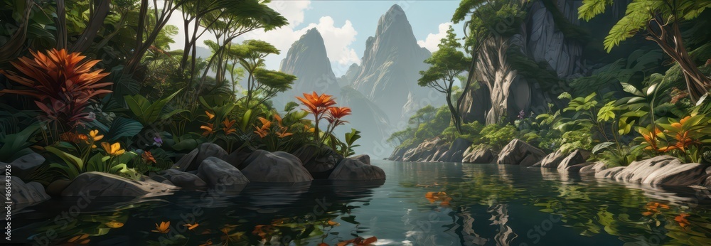 Naklejka premium Tranquil Jungle River.