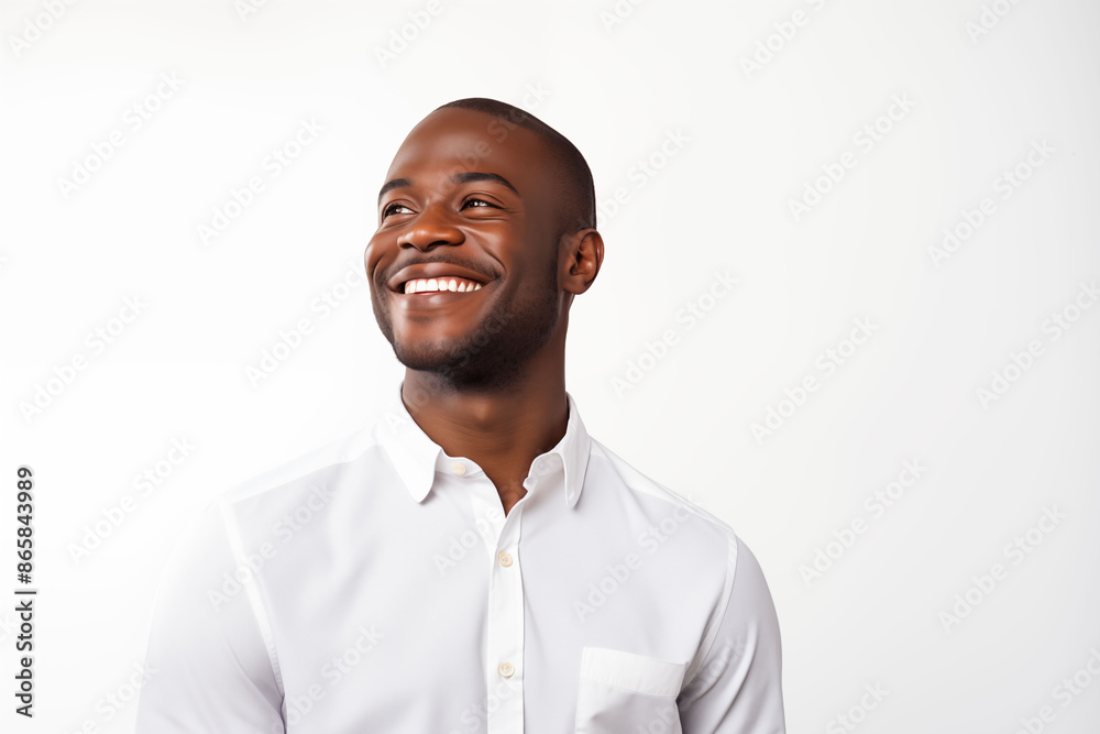 Fototapeta premium A close-up of a man expressing pride, with a confident smile and upright posture, on a clear white background