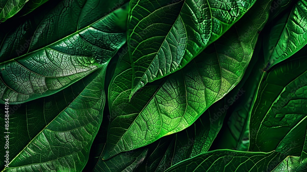 Closeup leaf texture. Green tropical plant close Closeup leaf texture. Green tropical plant close