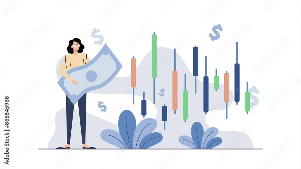 a woman with investment concept business animated illustration video a woman with investment concept business animated illustration video