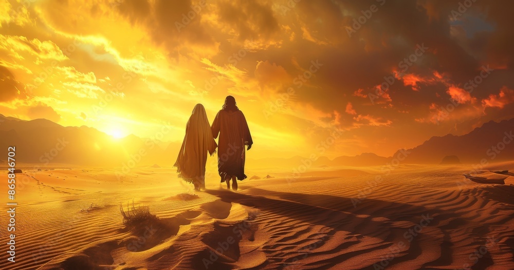Jesus Christ with Mary Magdalene in the desert. Stock Illustration ...