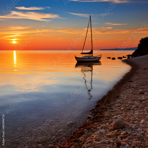 Wondrous Golden Sunset Over the Serene Adriatic Sea - A Majestic View of Nature’s Tranquility photo