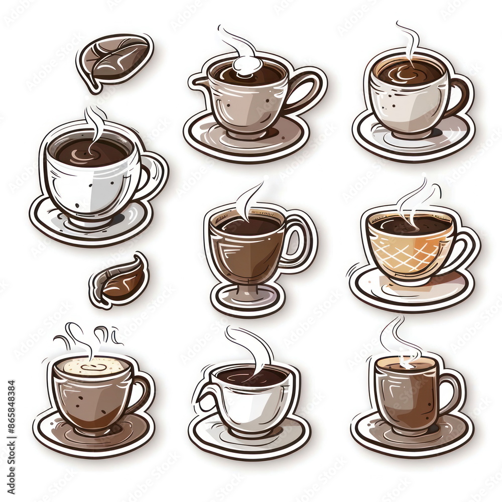Collection sticker of coffee cup, white background, vector illustration Collection sticker of coffee cup, white background, vector illustration