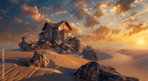 Fototapeta Naklejka Na Ścianę i Meble -  A house on top of the rock.