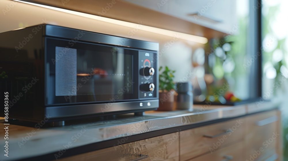 Modern Convenience: Close-Up of a Microwave with Clear Interface in a Clean Kitchen Modern Convenience: Close-Up of a Microwave with Clear Interface in a Clean Kitchen