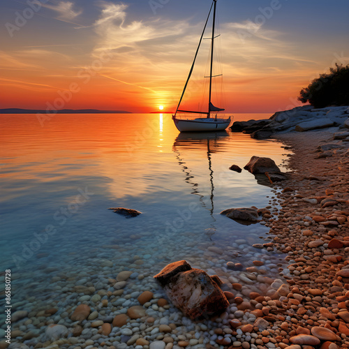 Wondrous Golden Sunset Over the Serene Adriatic Sea - A Majestic View of Nature’s Tranquility photo