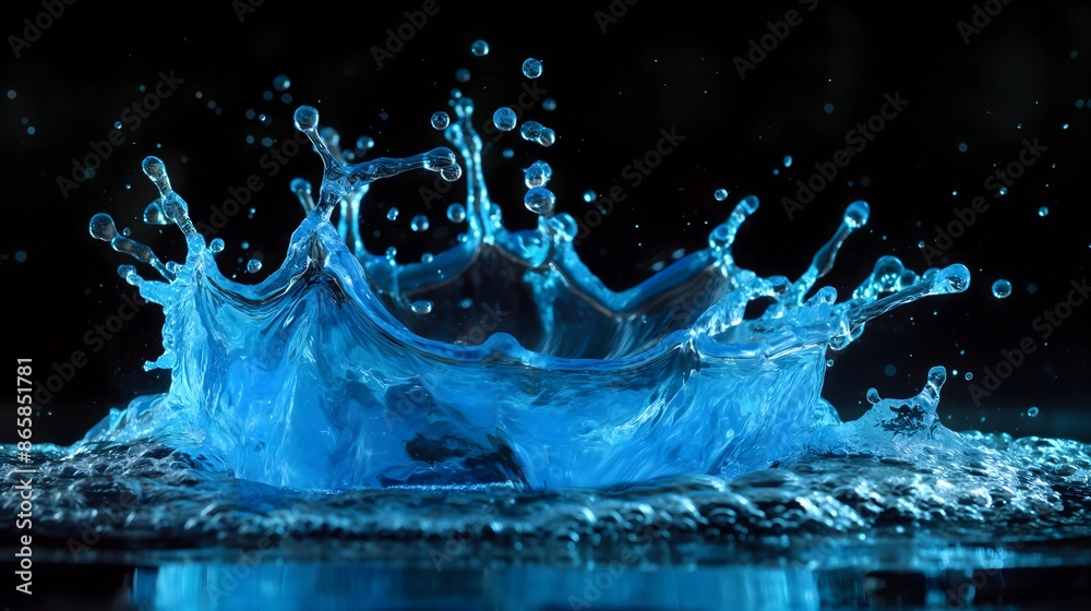 1. A vibrant blue water splash frozen in mid-air