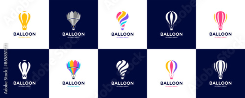 abstract collection of hot air balloon logos, air transportation, logo design inspiration.