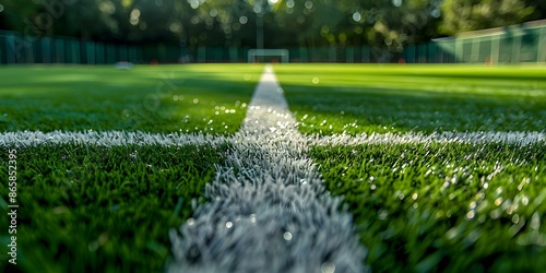Synthetic green football field with white corner stripes for sports. Concept Sports Field Design, Synthetic Turf, Green Football Field, White Corner Stripes, Sports Venue