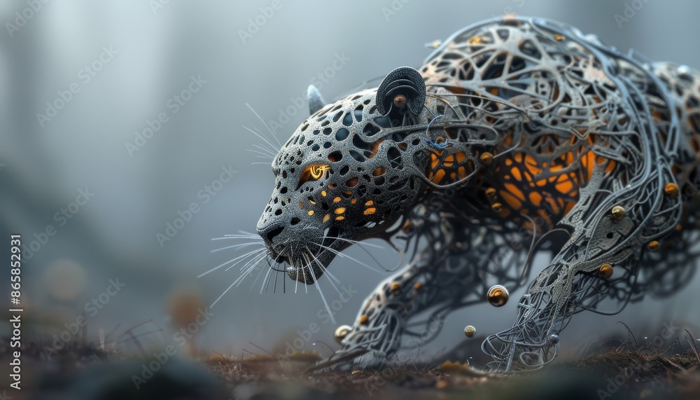 Cybernetic Leopard in a Foggy Forest Cybernetic Leopard in a Foggy Forest