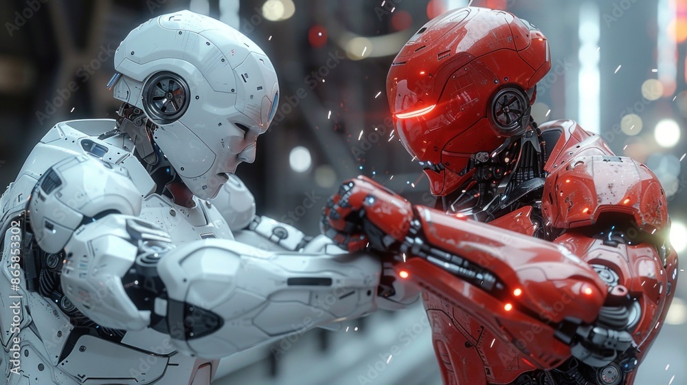 A robot kung fu master displaying precise movements against a cyberpunk city backdrop A robot kung fu master displaying precise movements against a cyberpunk city backdrop