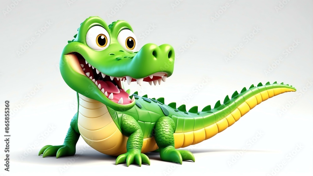 Fototapeta premium d cartoon image of a cute happy crocodile isolated on background