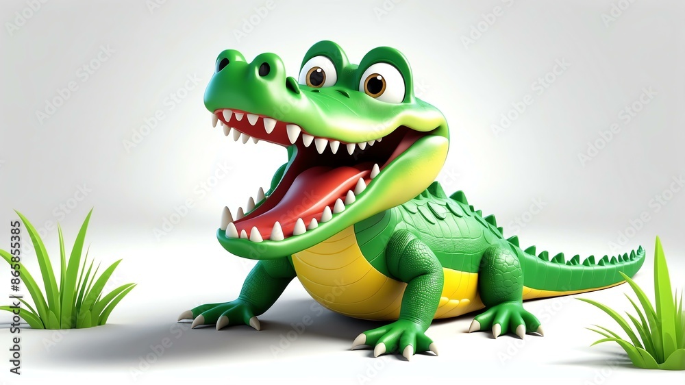 Obraz premium d cartoon image of a cute happy crocodile isolated on background