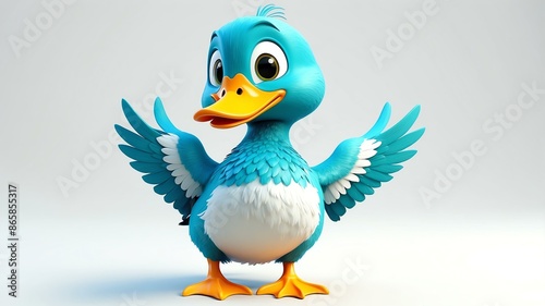 d cartoon image of a cute happy duck isolated on whit background