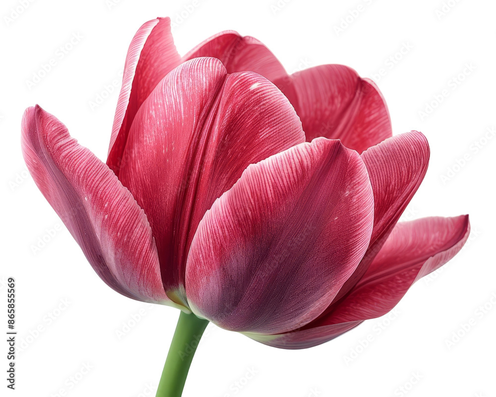 Stunning close-up of a vibrant pink tulip in full bloom, showcasing the intricate details of its petals and delicate texture.
