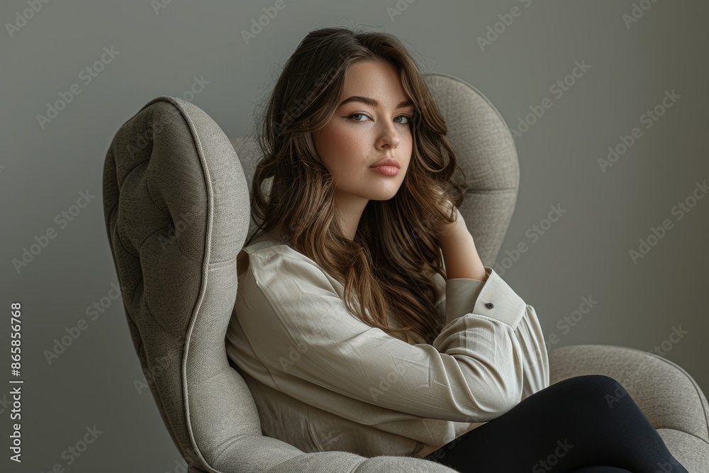 Obraz premium Sophisticated model posing with a modern chair