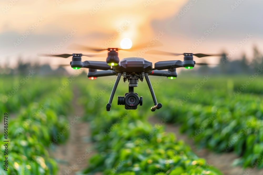 A drone sprays pesticides on a green field, capturing an agricultural scene, focusing on modern farming practices with Drones and crop protection A drone sprays pesticides on a green field, capturing an agricultural scene, focusing on modern farming practices with Drones and crop protection