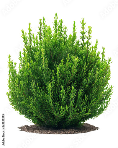 A lush green shrub with dense foliage, perfect for garden landscaping, showcasing vibrant, healthy growth isolated on a white background.
