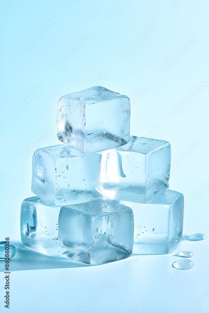 Obraz premium 물방울이 맺힌 사각 얼음들이 쌓여 있는 이미지