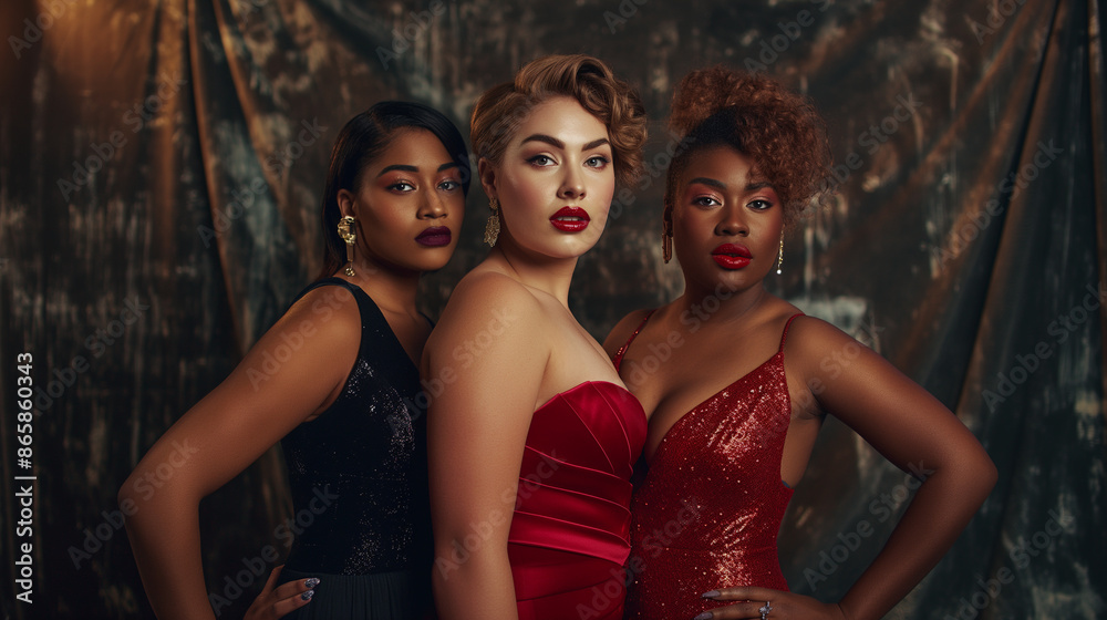 Glamorous Evening - Body-positive models dressed up for a glamorous evening event, body positive, models, hd, elegant with copy space