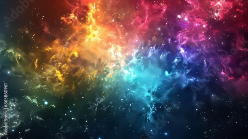 a abstract cosmic explosion of vibrant colors and celestial phenomena, white space in the center of the page for text, dynamic and energetic hues against a dark