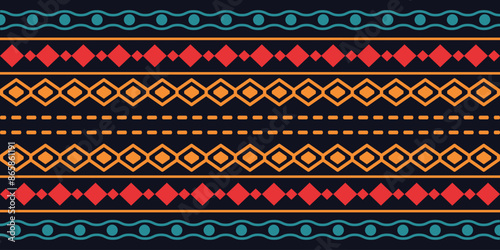 Abstract bright colorful pattern banner design template with tribal aztec style ornament. Ethnic background collection. Ethnic border style seamless pattern. Tribal mexico or african print design art.