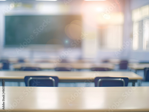  School classroom in blur background without young student Blurry view of elementary, Academic Advising Scene for Presentation Slide