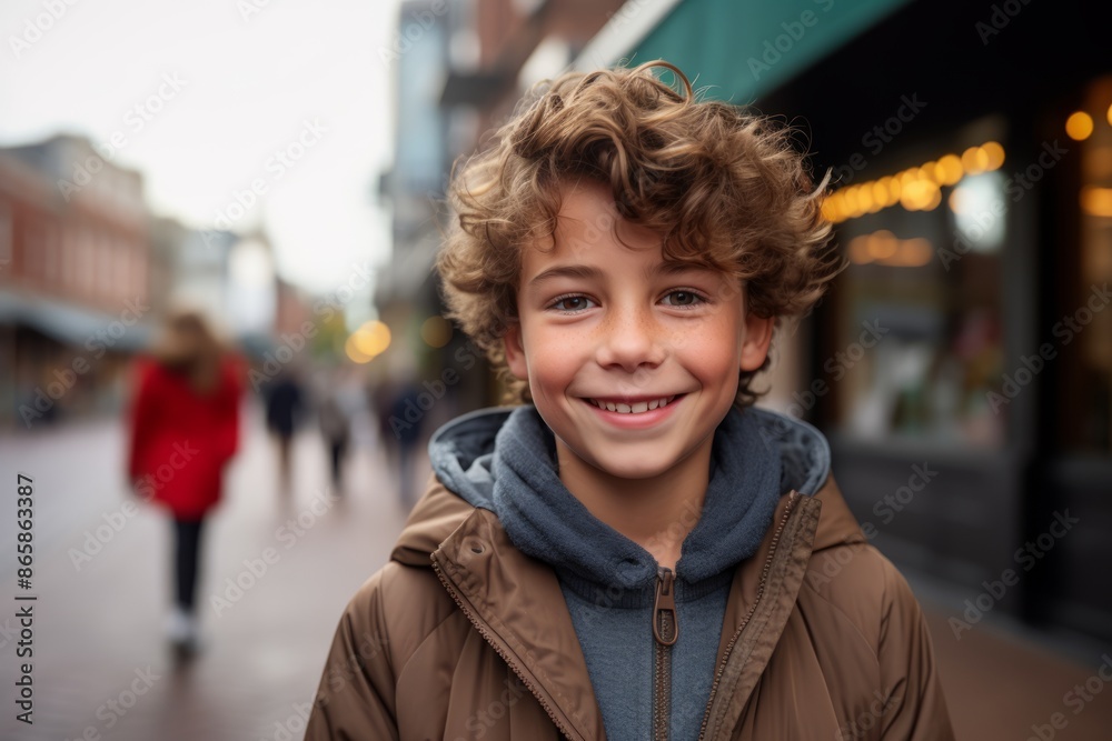 Portrait of a cute little boy with curly hair on the street Portrait of a cute little boy with curly hair on the street