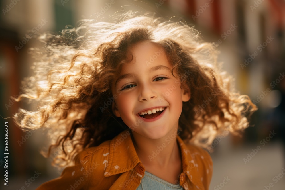 Portrait of a cute little girl with long curly hair posing outdoors. Portrait of a cute little girl with long curly hair posing outdoors.