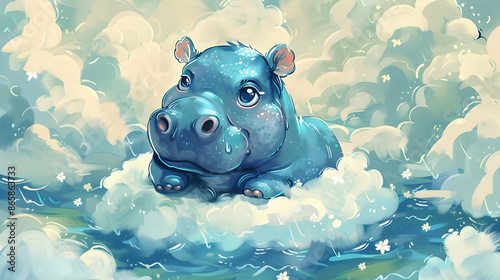 a blue hippopotamus in the clouds