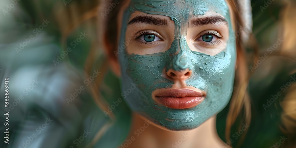 Closeup of a European woman with a clay mask in a spa. Concept Spa Day, Beauty Treatment, Clay Mask, Relaxation, European Woman Closeup of a European woman with a clay mask in a spa. Concept Spa Day, Beauty Treatment, Clay Mask, Relaxation, European Woman