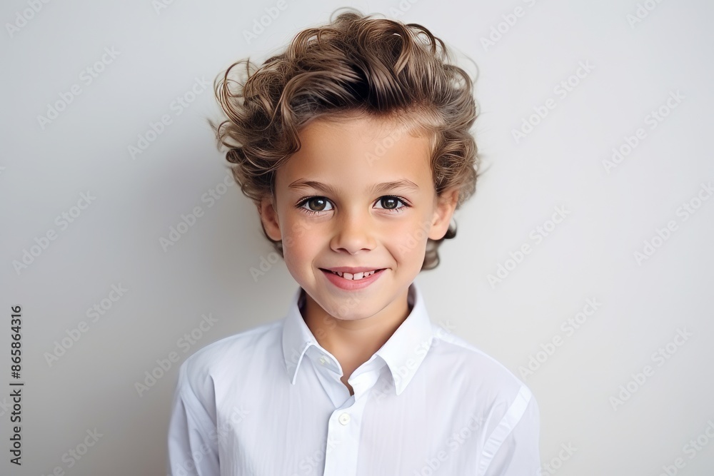 Portrait of a beautiful little boy in a white shirt on a gray background Portrait of a beautiful little boy in a white shirt on a gray background